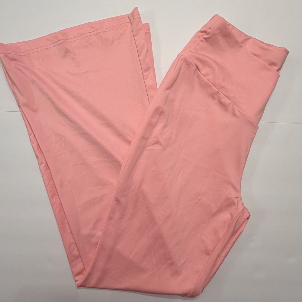 Pink Crossover V-Waist Flare Leg‎ Yoga Pants Leggings Size L 8/10 Retro